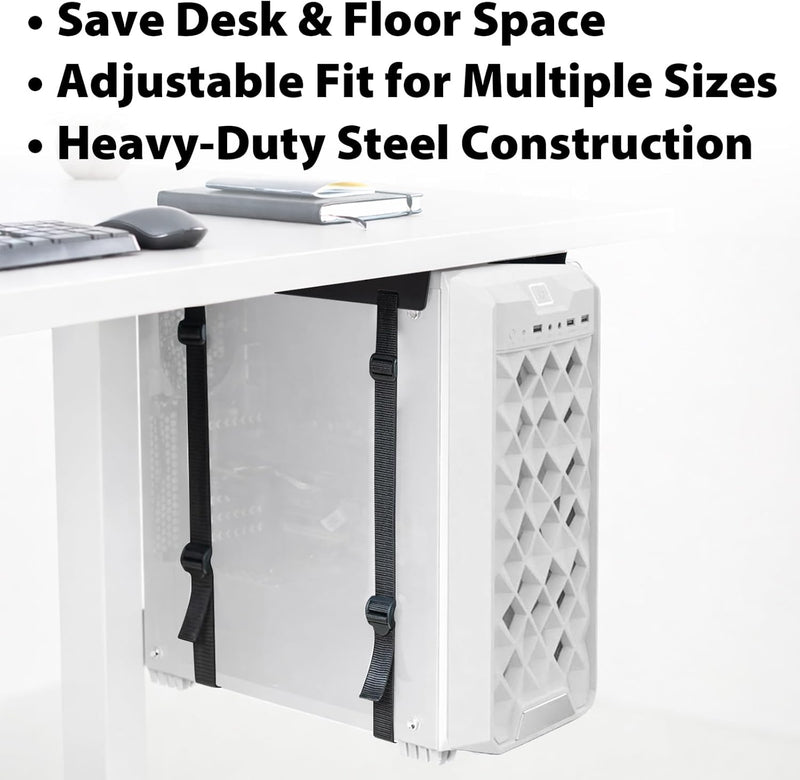 Economical Under Desk PC Mount, Adjustable Steel Frame – 44 lb Capacity