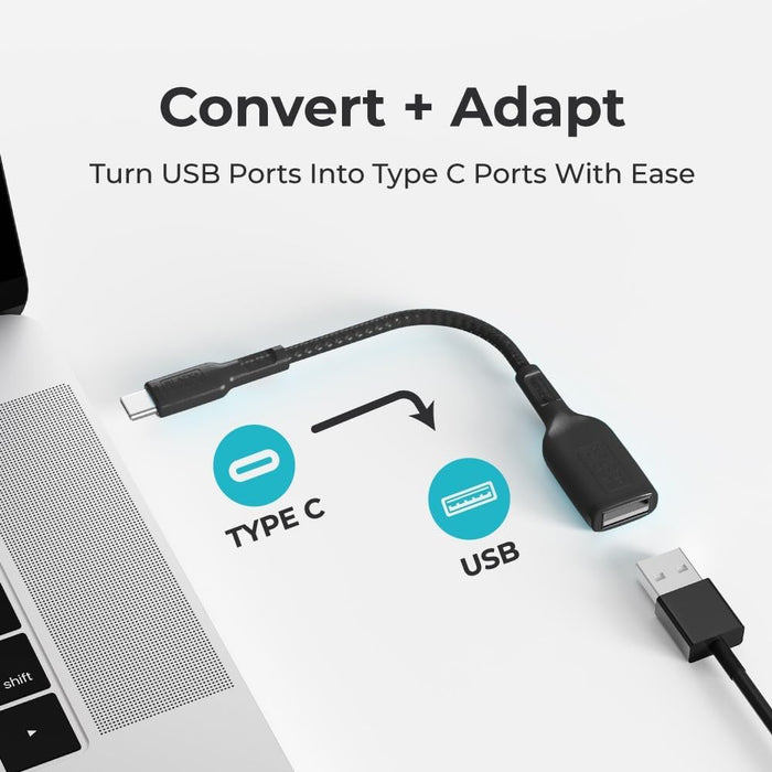 BLACK+DECKER USB-C to USB-A Adapter – Nylon Braided 2-Pack OTG Cable for iPhone, MacBook, iPad