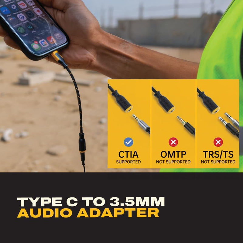 DEWALT USB-C to 3.5mm Headphone Jack Adapter with DAC Chip