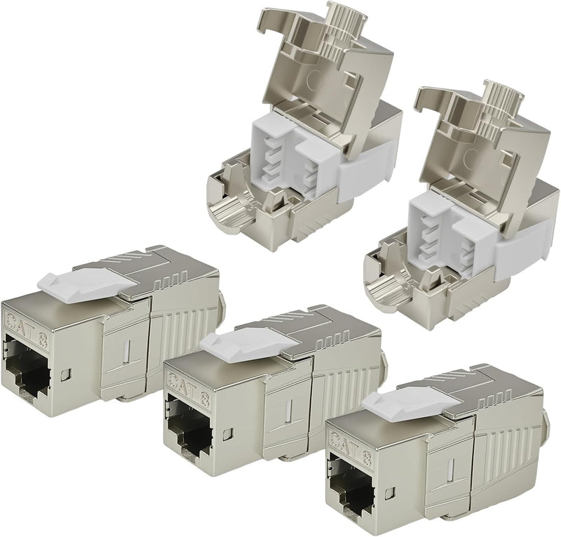 Cyberguys CAT 8 Shielded Keystone Jack, 40Gbps Gold-Plated RJ45 – 5-Pack