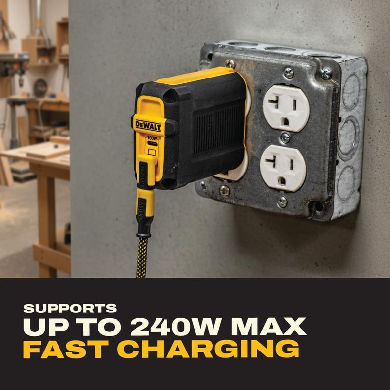 DEWALT 240W 90° USB-C Adapter (2 Styles) – Right Angle USB-C Male to Female Connector, 8K Video, 40Gbps Data, PD Fast Charging, Durable Jobsite Design