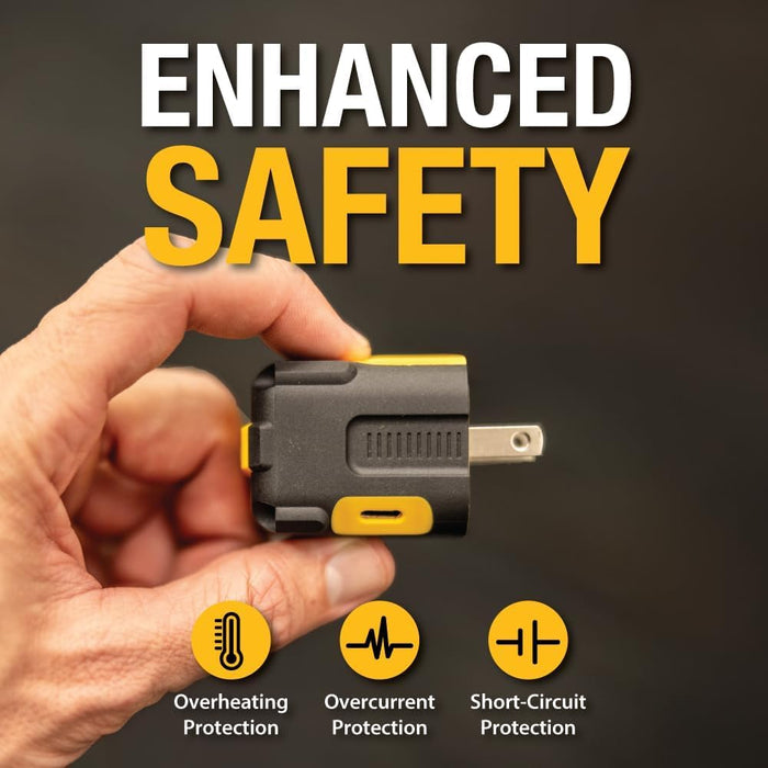 DEWALT Heavy Duty NeverBlock 20W Type C Charger, Dual Port Angled Cube Wall Adapter w/Foldable Plug, Patented Design Fast Charging Block for iPhone 16 15 14 13 12 Pro Max, Samsung Galaxy S24, HTC, LG
