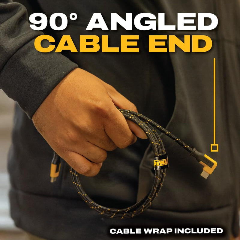 DEWALT Heavy Duty Right Angle USB-C Cable – 60W PD Type-C to Type-C 90° Connector, Fast Charging Cord for iPhone, MacBook, iPad, Samsung Galaxy, Pixel, Switch
