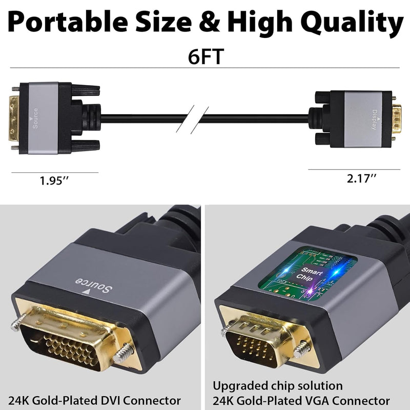Cyberguys DVI to VGA Cable (6ft) – DVI-D to VGA Adapter Cord w/Secure Latch, Gold-Plated