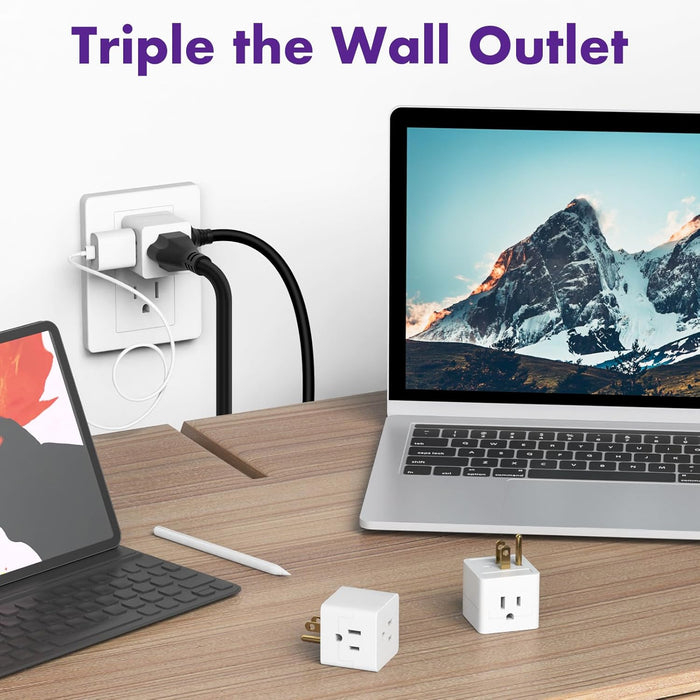 3-Outlet Extender, 3 Pack, Grounded Wall Tap, Adapter Spaced 3-Prong AC Outlet Multi Plug Expander, Power Splitter, Cruise Essentials, Use for Home Office School Dorm, UL Listed, White