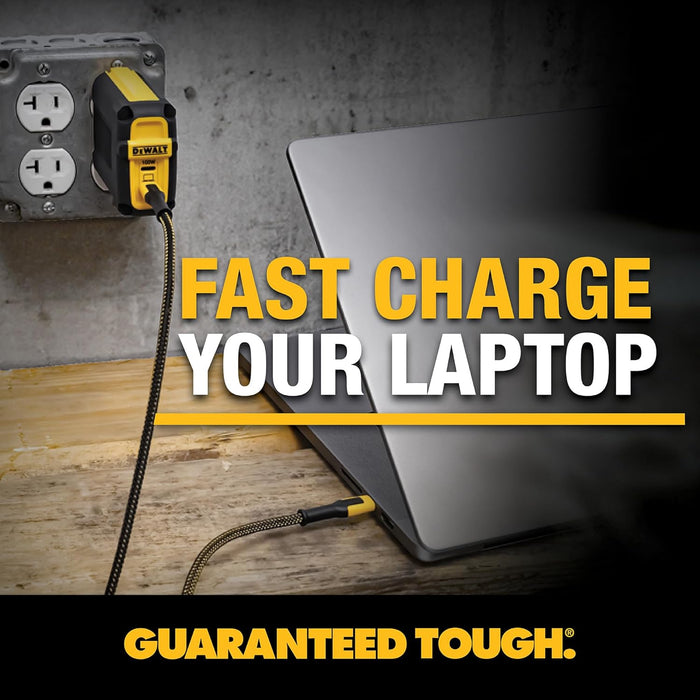 DEWALT 100W USB-C Cable – 6ft Kevlar-Reinforced PD Fast Charging Cord for Jobsite, iPhone, MacBook, Samsung