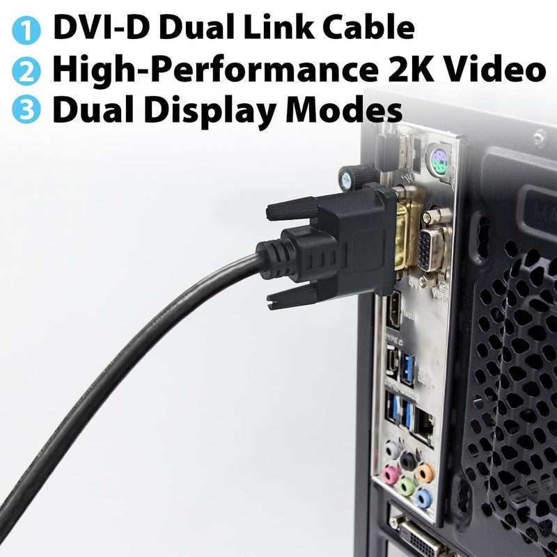 Cyberguys Dual Link DVI Cable – Gold-Plated DVI-D Cord w/Screw Lock, 2560x1600@60Hz, 1080P@120Hz