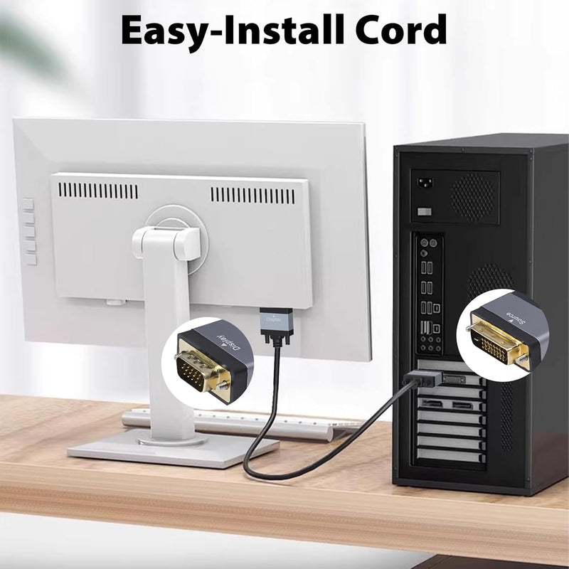 Cyberguys DVI to VGA Cable (6ft) – DVI-D to VGA Adapter Cord w/Secure Latch, Gold-Plated