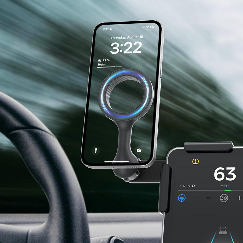 Magnetic Tesla Phone Mount – MagSafe Monitor Holder for Model 3/Y/S/X (2022+), Black