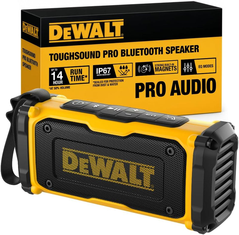 DEWALT Magnetic Jobsite Bluetooth Speaker, 14H Runtime Waterproof Portable