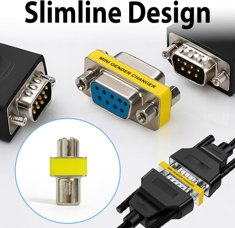 Cyberguys DB9 Gender Changer 3-Pack – RS232 Serial Adapter Set (F/F, M/M, M/F) Slimline Connector for PC, Modem, Router, Switch, POS, Printer