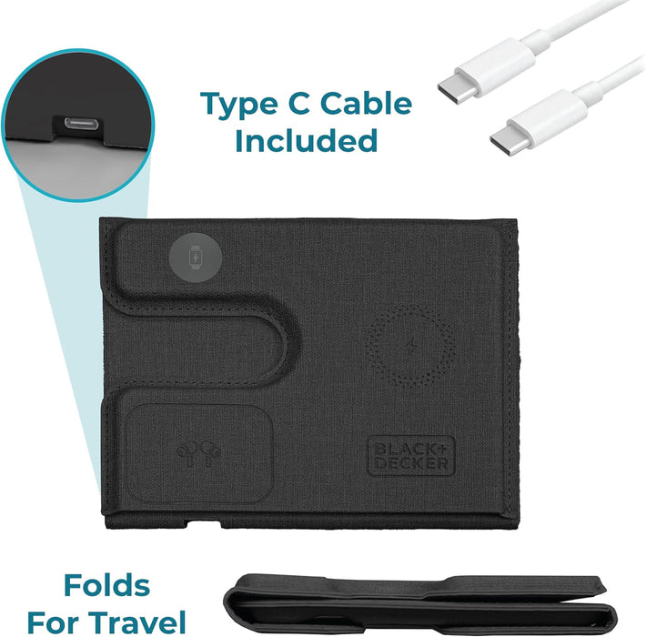BLACK+DECKER 3 in 1 Charging Station for Apple Multiple Devices, Wireless Foldable Travel Charger for Multiple Devices iPhone 16 15 14 13 Pro Max Plus & Apple Watch Series/AirPods