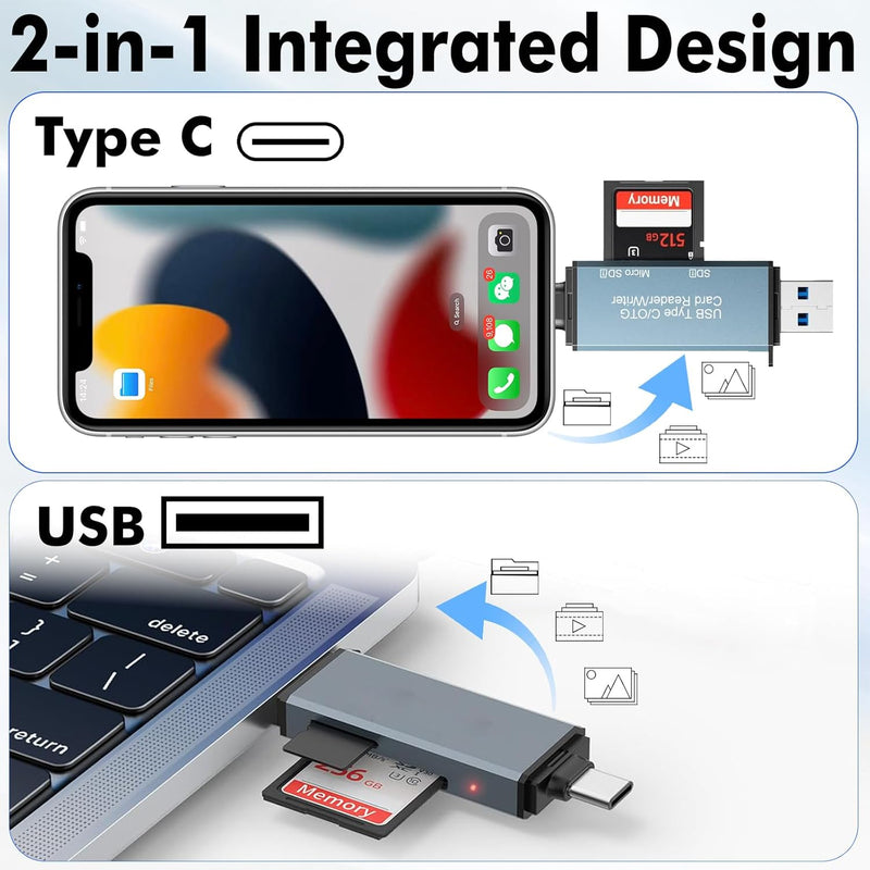 Cyberguys USB 3.0 SD Card Reader – Dual USB-C & USB-A, 5Gbps High-Speed Adapter