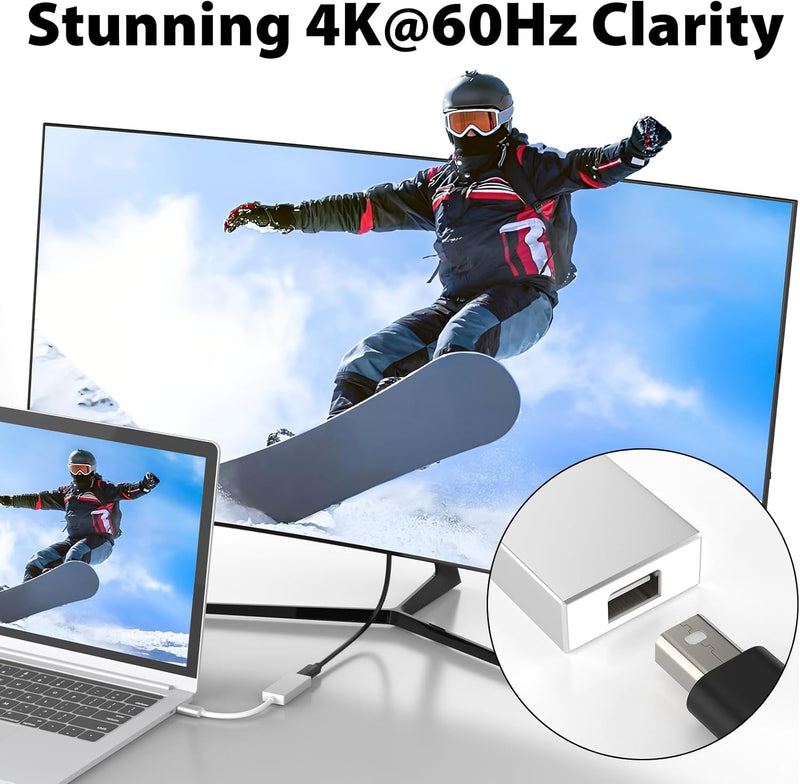 Cyberguys Mini DisplayPort to USB-C Adapter – 4K@60Hz Thunderbolt 3 Converter for Mac