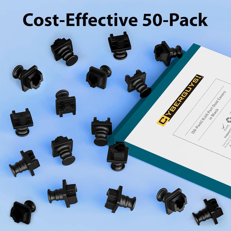 Cyberguys RJ45 Dust Cover Caps, Black – 50-Pack