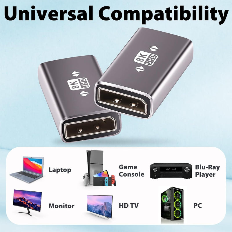Cyberguys DisplayPort Coupler 2-Pack – 8K@60Hz DP Female to Female Extension Adapter