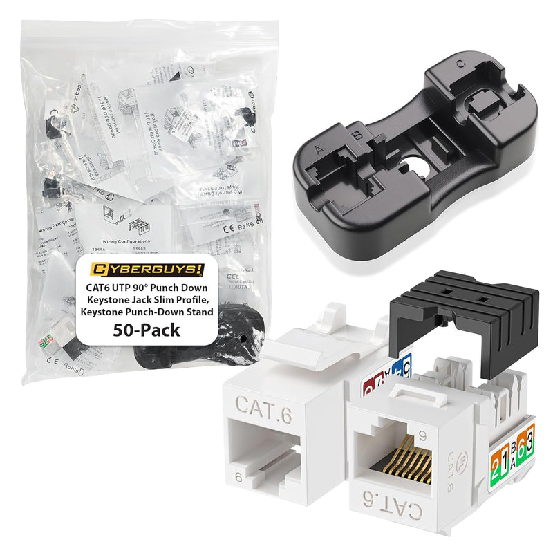 Cyberguys CAT 6 Keystone Jack 90° Slim Profile, 10Gbps Gold-Plated – 5-Pack