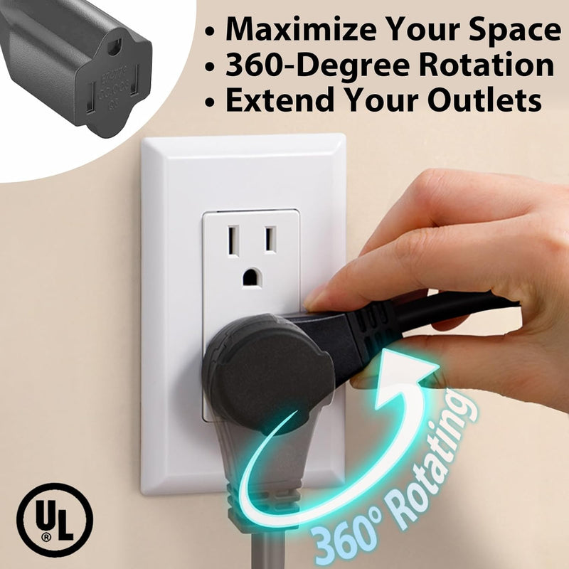360° Rotating Flat Extension Cord – Low-Profile Plug, UL Listed