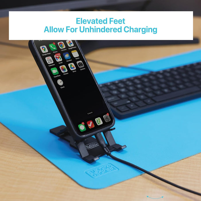 BLACK+DECKER Phone Stand for Desk - Folding Cell Phone Stand Holder - Adjustable and Portable, Folds Down Flat - for Office, Gaming, Bed, Travel - Phone Kickstand Compatible with iPhone