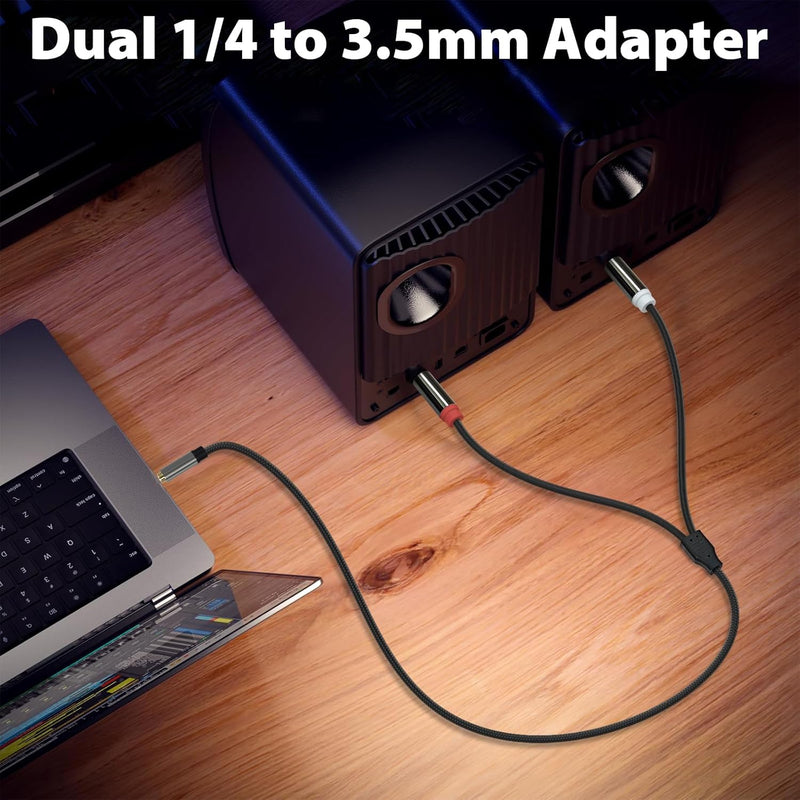 Cyberguys 3.5mm to Dual 1/4″ Audio Cable – Braided TRS to Dual TS Cord