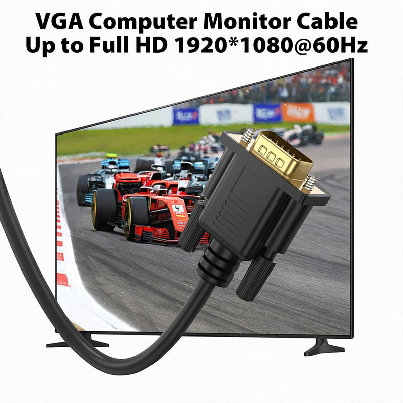 Cyberguys VGA Cable (6ft) – Secure-Latch Gold-Plated VGA Cord for Monitor, Projector & PC