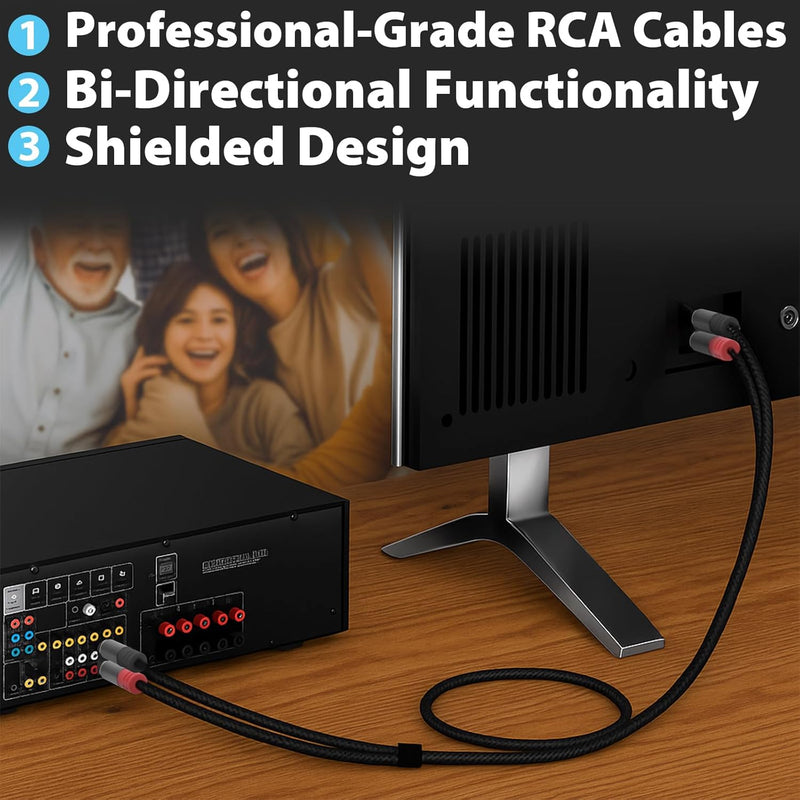 Cyberguys 2RCA to 2RCA Audio Cable – Braided Shielded RCA Male to Male Cord