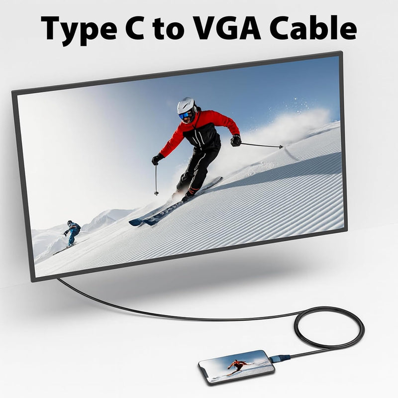 Cyberguys USB-C to VGA Cable – 1080P@60Hz Type-C to VGA Cord, Gold-Plated
