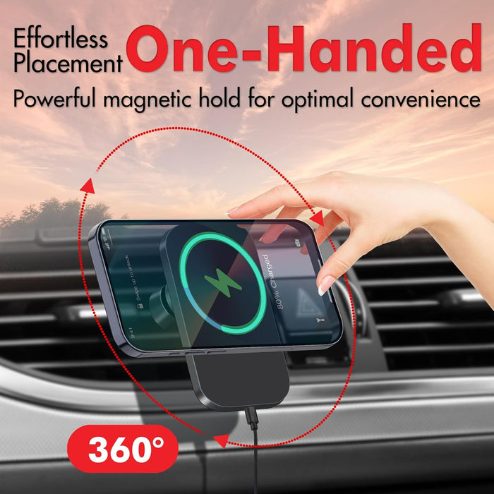 15W Mag Safe Car Mount Charger, Magnetic Phone Holders for Your Car, Wireless Ultra Magnetic Vehicle Mount Charger Vent Fits iPhone 16/15/14/13/12 Pro Max Mag Safe Case