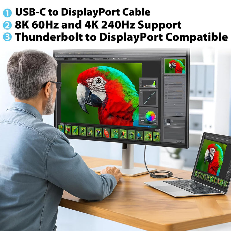 Cyberguys USB-C to DisplayPort 1.4 Cable – 8K@60Hz, 4K@240Hz Braided Cord