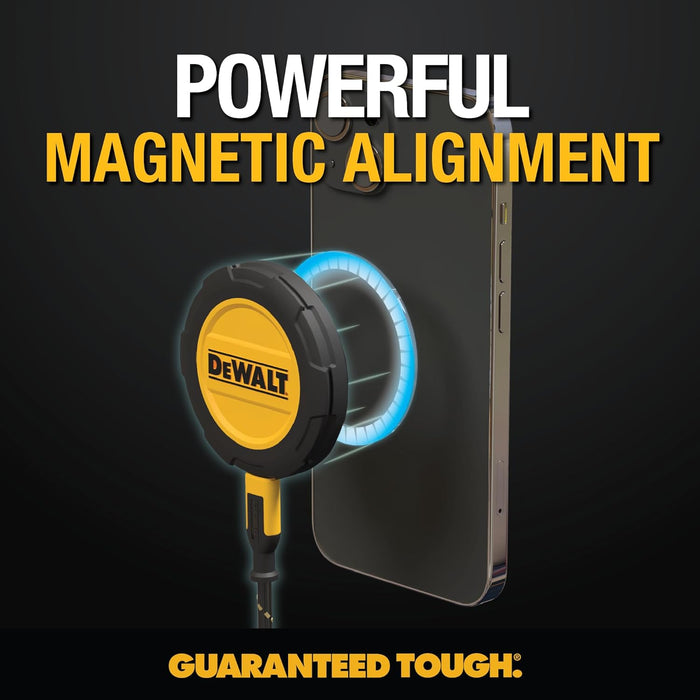 DEWALT Heavy Duty Wireless Charger, 15W Max Cell Phone Charger, Fast Wireless Charging Pad for MagSafe Compatible iPhone 16/16 Plus/16 Pro Max/15/14/13/12, Includes Wall Mounting Plate (No AC Adapter)
