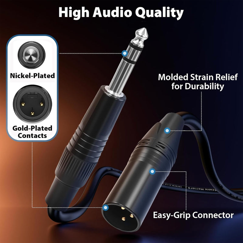 Cyberguys XLR Male to 1/4 TRS Audio Cable – Balanced Mic Cord for Mixer & Amp