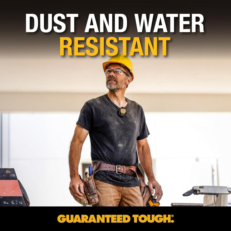 DEWALT Wearable Bluetooth Speaker – Updated Clip-On Portable Jobsite Speaker, Water-Resistant (Non-Magnetic) w/Built-in Mic for Hands-Free Music & Calls – Yellow