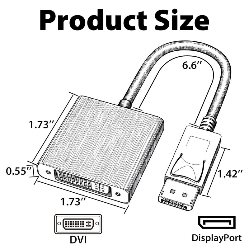 Cyberguys DisplayPort to DVI Adapter – Gold-Plated DP to DVI-D Converter, Male to Female, 1080P Full HD, Compatible with Laptops, PCs, Monitors, Projectors, HDTV