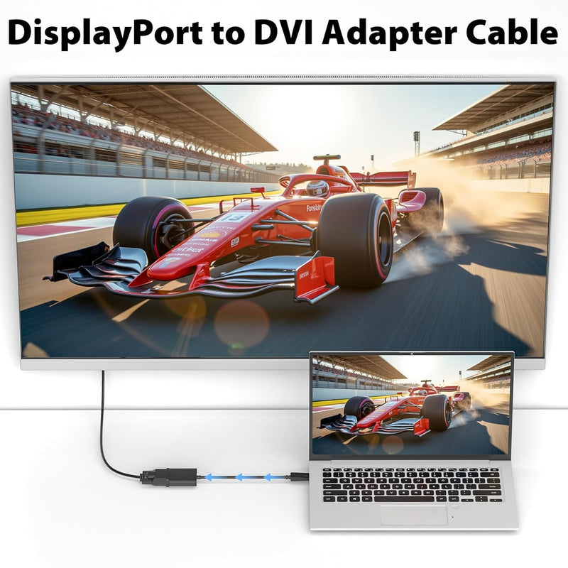 Cyberguys DisplayPort to DVI Adapter – Gold-Plated DP to DVI-D Converter, Male to Female, 1080P Full HD, Compatible with Laptops, PCs, Monitors, Projectors, HDTV