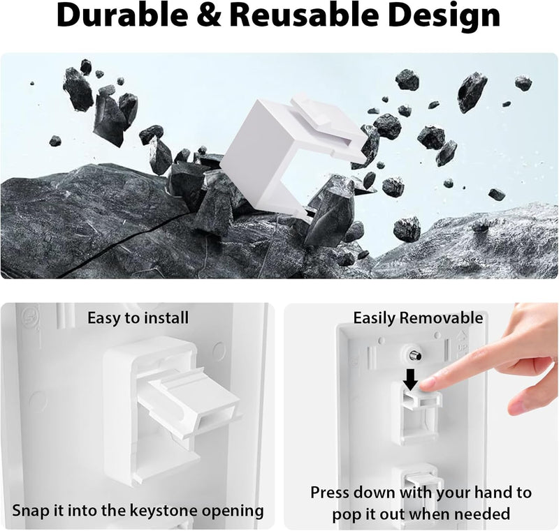 Cyberguys Blank Keystone Jack Inserts, White – 20-Pack