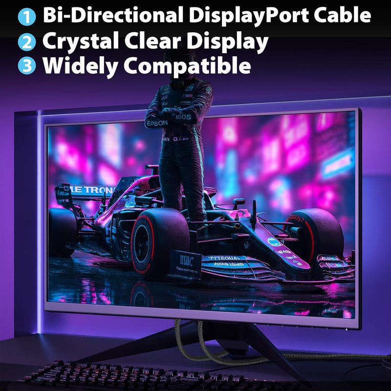 Cyberguys DisplayPort 1.4 Cable (6ft) – Braided DP to DP Cord, 8K@60Hz, 4K@144Hz, HDR, Gold-Plated