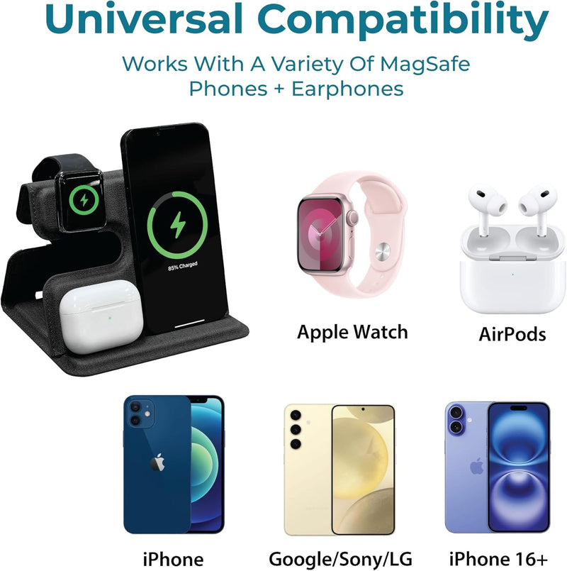 BLACK+DECKER 3-in-1 Apple Charging Station – Wireless Foldable Charger for iPhone, Apple Watch & AirPods