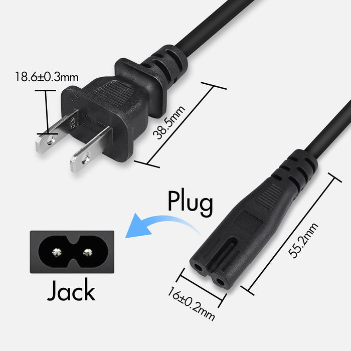 2 Pack Coiled 2 Prong AC Power Cord 6.5 ft, Coiled UL Listed Figure 8 Power Cord Compatible with Samsung LG Sony Insignia Toshiba Hisense PS5, Non Polarized (NEMA 1-15P to IEC C7) Black