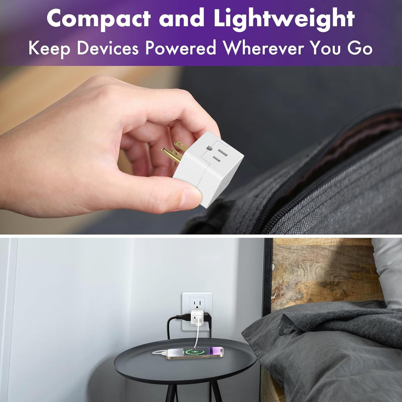 3-Outlet Wall Tap Extender – 3 Pack Grounded Multi Plug Adapter, UL Listed, White
