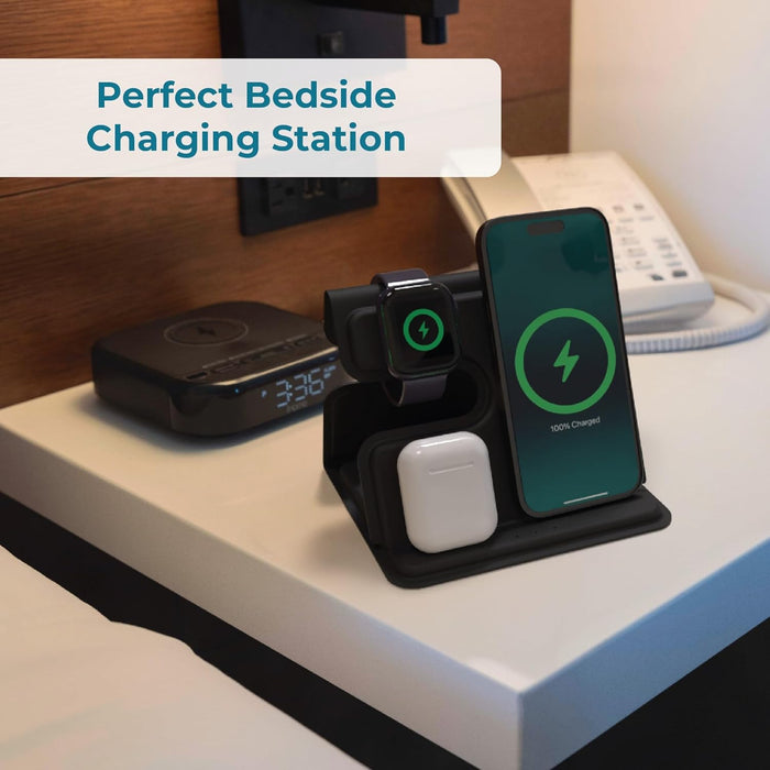 BLACK+DECKER 3 in 1 Charging Station for Apple Multiple Devices, Wireless Foldable Travel Charger for Multiple Devices iPhone 16 15 14 13 Pro Max Plus & Apple Watch Series/AirPods