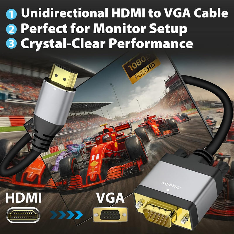 Cyberguys HDMI to VGA Cable (6ft) – Plug & Play HDMI to VGA Converter w/IC Chip, 1080P@60Hz