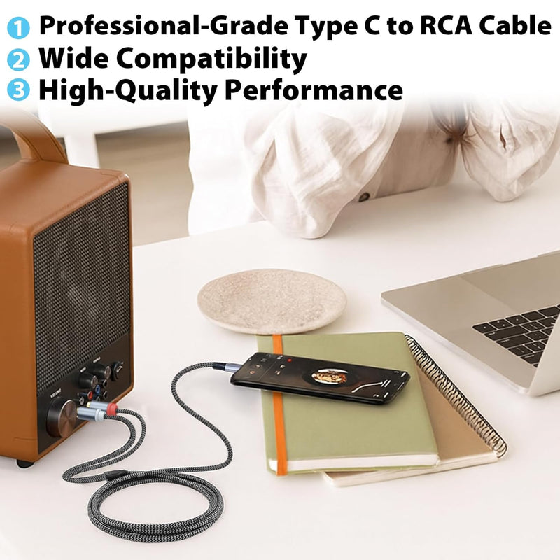 Cyberguys USB-C to RCA Audio Cable – Braided Type C to RCA Adapter w/DAC, 6.6ft