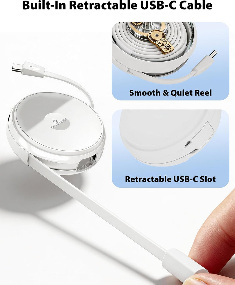 Travel Depot 2-in-1 Wireless Charger with Retractable USB-C Cable, 60W Fast