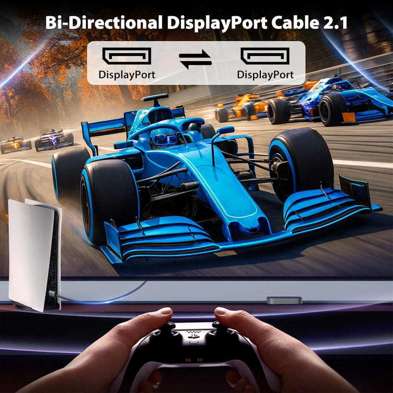 Cyberguys DisplayPort 2.1 Cable (6ft) – Braided DP Cord, 16K@60Hz, 8K@120Hz, Gold-Plated, VESA Certified