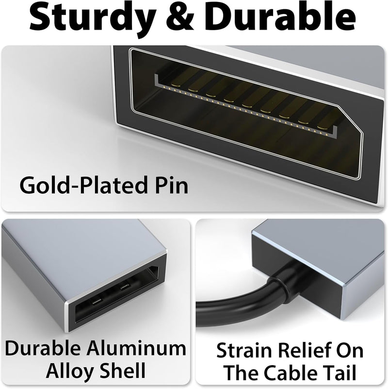 USB-C to DisplayPort Adapter – 4K@60Hz Plug & Play Converter, Gold-Plated, Thunderbolt Ready