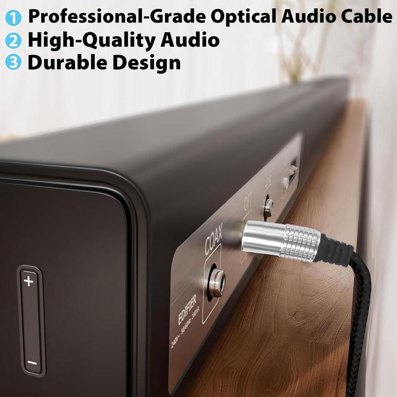 Cyberguys Optical Audio Cable – Braided Toslink Digital Cord for TV & Soundbar