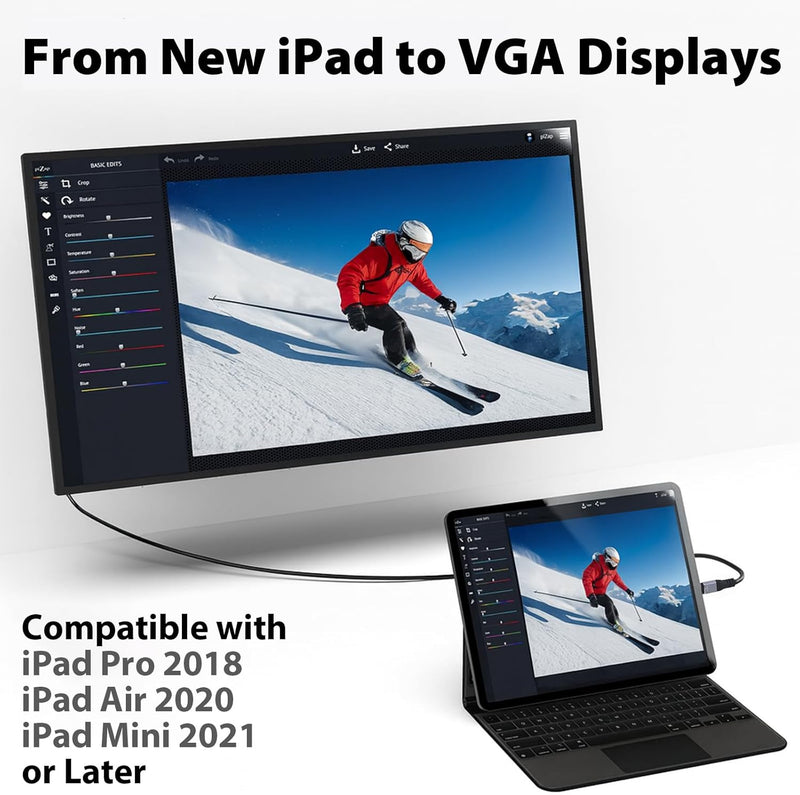 Cyberguys USB-C to VGA Cable – 1080P@60Hz Type-C to VGA Cord, Gold-Plated