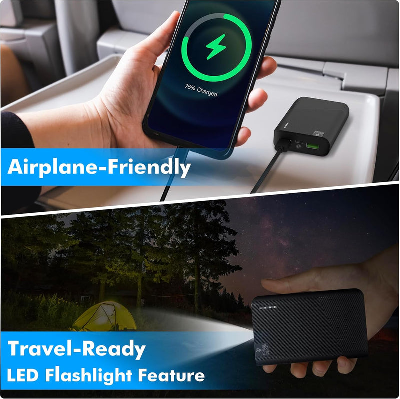 3-Port 6000mAh Portable Power Bank – Fast USB-C Charger with Flashlight for iPhone & Android