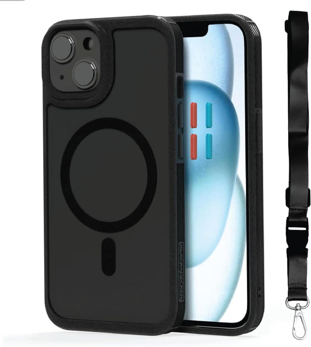 BLACK+DECKER for iPhone 15 Series Case, Compatible with MagSafe, Shockproof Military-Grade Protection, Magnetic Phone Case for iPhone 15 Series, Changeable Buttons & Lanyard