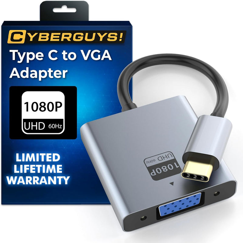 Cyberguys VGA to USB-C Adapter – Type-C to VGA Video Converter, 1080P@60Hz Plug & Play